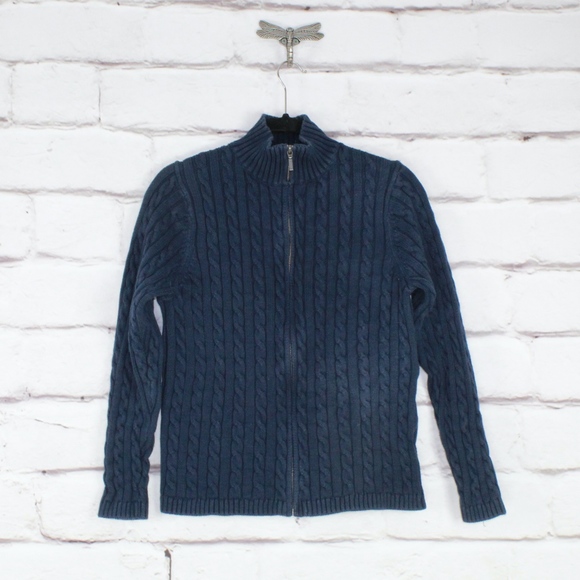 L.L. Bean Sweaters - LL Bean Navy Blue Zip Up Cotton Knit Sweater Sz L